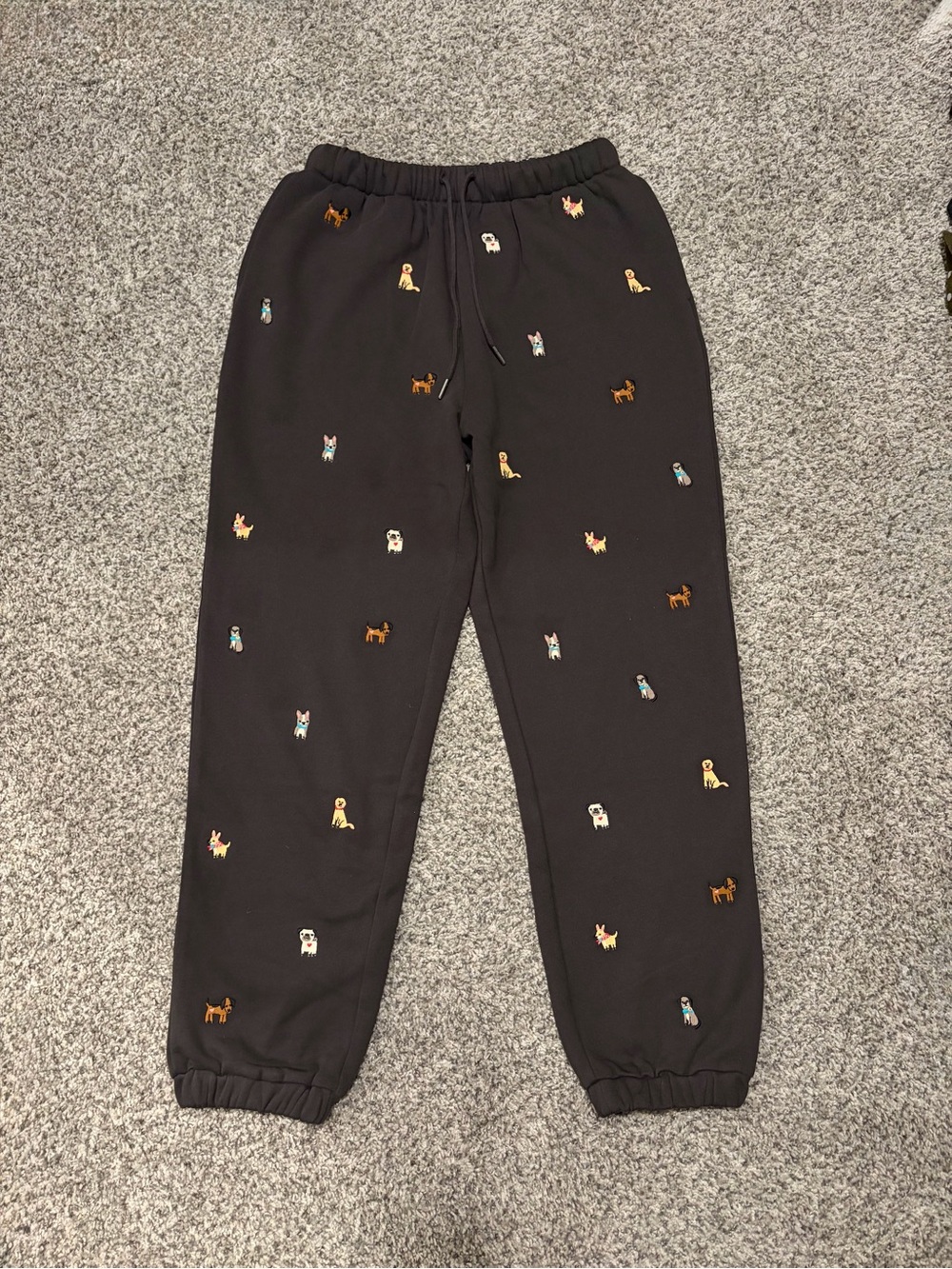 Fave Little Things Embroidered Dogs Fleece Joggers Size M